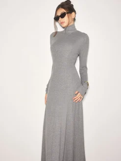 COMMENSE Turtleneck Jersey Long Dress* Casual Dresses|Work Dresses