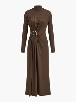 COMMENSE Turtleneck Knotted Pleated Long Dress* Cocktail & Party Dresses|Long Dresses