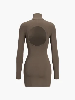 COMMENSE Turtleneck Open Back Long Sleeve Short Dress* Black Dresses|Casual Dresses