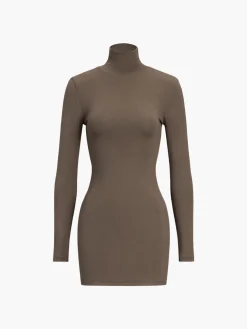 COMMENSE Turtleneck Open Back Long Sleeve Short Dress* Black Dresses|Casual Dresses