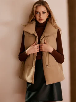 COMMENSE Turtleneck Quilted Zipper Vest* Outerwear|Vests