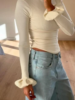 COMMENSE Turtleneck Ribbed Ruffle Sleeve Blouse* Blouses & Shirts|Tops