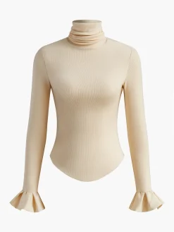 COMMENSE Turtleneck Ribbed Ruffle Sleeve Blouse* Blouses & Shirts|Tops