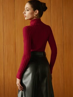 COMMENSE Turtleneck Ribbed Slim Sweater* Sweater Tops|Sweaters & Cardigans