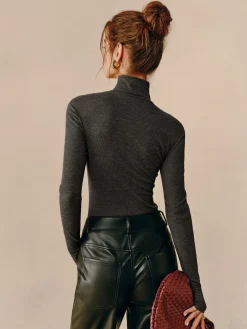COMMENSE Turtleneck Ribbed Zipper Blouse* Blouses & Shirts|Tops