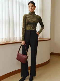 COMMENSE Turtleneck Semi-Sheer Velvet Top* T-shirts|Tops