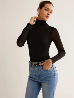 COMMENSE Turtleneck Sheer Sleeve Jersey Top* T-shirts|Tops