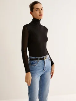 COMMENSE Turtleneck Sheer Sleeve Jersey Top* T-shirts|Tops