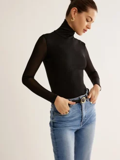 COMMENSE Turtleneck Sheer Sleeve Jersey Top* T-shirts|Tops