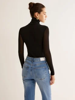 COMMENSE Turtleneck Sheer Sleeve Jersey Top* T-shirts|Tops