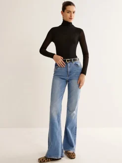 COMMENSE Turtleneck Sheer Sleeve Jersey Top* T-shirts|Tops