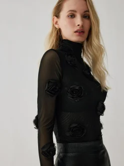 COMMENSE Turtleneck Three Dimensional Flower Decor Shirt* T-shirts|Tops