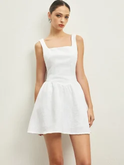 COMMENSE Tweed Backless Bow Short Dress* White Dresses|Casual Dresses