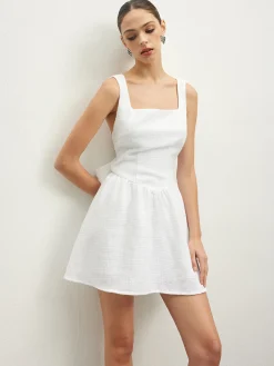 COMMENSE Tweed Backless Bow Short Dress* White Dresses|Casual Dresses