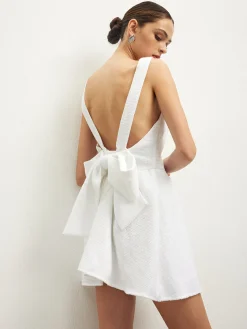 COMMENSE Tweed Backless Bow Short Dress* White Dresses|Casual Dresses