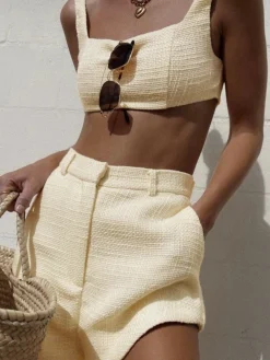 COMMENSE Tweed Backless Plain Shorts Set* Shorts Sets|Shorts