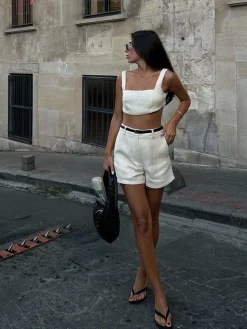 COMMENSE Tweed Backless Plain Shorts Set* Shorts Sets|Shorts