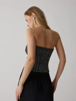 COMMENSE Tweed Button Ruched Tube Top* Tank Tops & Camis|Tops