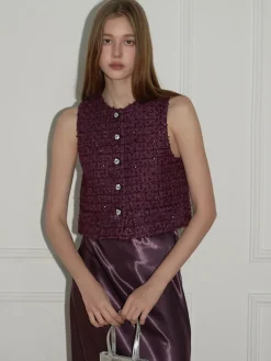 COMMENSE Tweed Button Short Vest* Outerwear|Vests
