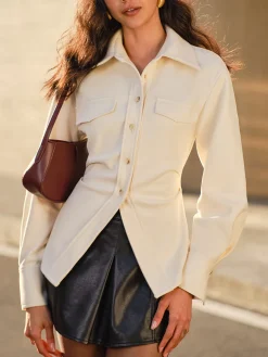 COMMENSE Tweed Button Slim Polo Shirt* Blouses & Shirts|Tops
