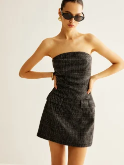COMMENSE Tweed Checked Tube Short Dress* Casual Dresses|Short Dresses