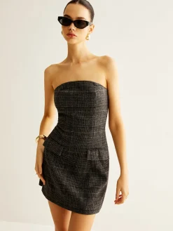 COMMENSE Tweed Checked Tube Short Dress* Casual Dresses|Short Dresses