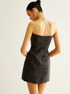 COMMENSE Tweed Checked Tube Short Dress* Casual Dresses|Short Dresses