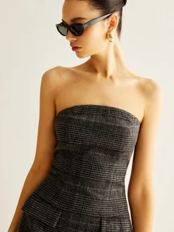 COMMENSE Tweed Checked Tube Short Dress* Casual Dresses|Short Dresses