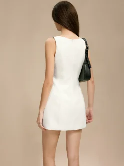 COMMENSE Tweed 3D Flower Pockets Dress* White Dresses|Casual Dresses