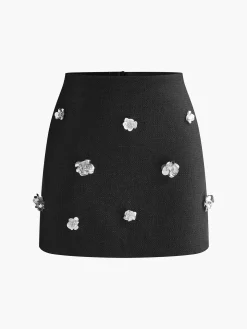 COMMENSE Tweed Floral-Beaded Zipper Skirt* Skirts|Bottoms