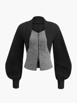 COMMENSE Tweed Houndstooth Zipper Sweatshirt* Sweatshirts & Hoodies|Tops