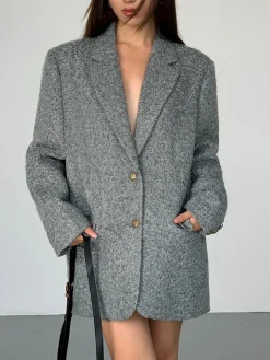 COMMENSE Tweed Long Blazer Without Belt* Outerwear|Blazers