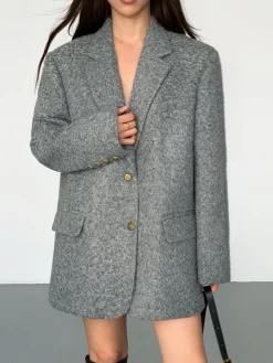 COMMENSE Tweed Long Blazer Without Belt* Outerwear|Blazers