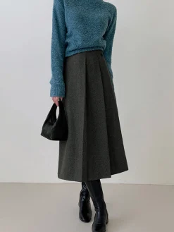 COMMENSE Tweed Pleated Button Midi Skirt* Skirts|Bottoms