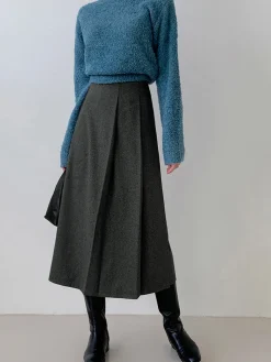 COMMENSE Tweed Pleated Button Midi Skirt* Skirts|Bottoms