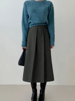 COMMENSE Tweed Pleated Button Midi Skirt* Skirts|Bottoms