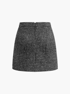 COMMENSE Tweed Zipper A-Line Mini Skirt* Skirts|Bottoms