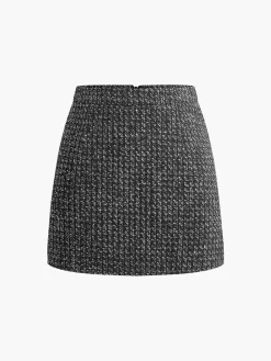 COMMENSE Tweed Zipper A-Line Mini Skirt* Skirts|Bottoms