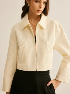COMMENSE Tweed Zipper Polo Jacket* Outerwear|Tops