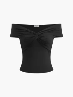 COMMENSE Twist Front Off Shoulder Top* T-shirts|Tops