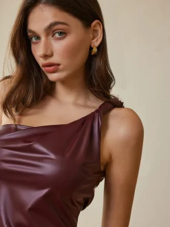 COMMENSE Twist-Strap Faux Leather Tank Top* Tank Tops & Camis|Tops