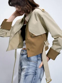 COMMENSE Two Tone Buckle Belted Trench Coat* Outerwear|Coats