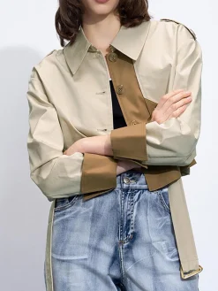 COMMENSE Two Tone Buckle Belted Trench Coat* Outerwear|Coats