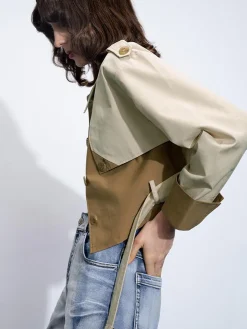 COMMENSE Two Tone Buckle Belted Trench Coat* Outerwear|Coats