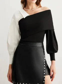 COMMENSE Two Tone Cold-Shoulder T-Shirt* T-shirts|Matching Sets