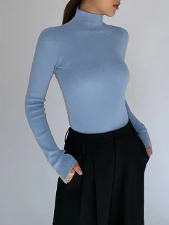 COMMENSE Two Tone Double Sided Long Sleeve Knit Top* Sweater Tops|Sweaters & Cardigans