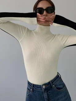COMMENSE Two Tone Double Sided Long Sleeve Knit Top* Sweater Tops|Sweaters & Cardigans