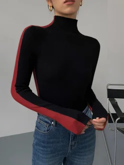 COMMENSE Two Tone Double Sided Long Sleeve Knit Top* Sweater Tops|Sweaters & Cardigans