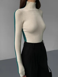 COMMENSE Two Tone Double Sided Long Sleeve Knit Top* Sweater Tops|Sweaters & Cardigans