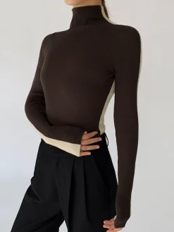 COMMENSE Two Tone Double Sided Long Sleeve Knit Top* Sweater Tops|Sweaters & Cardigans